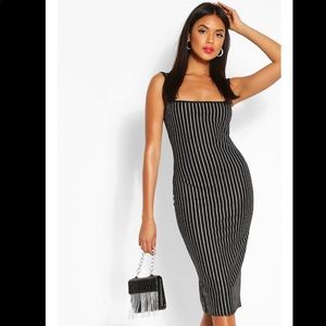 Metallic Pinstripe Square Neck Midi Dress